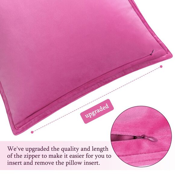 Velvet Throw Pillow Cover Cushion Cases for Sofa Bed 16"x16" Hot Pink - Picture 4 of 6